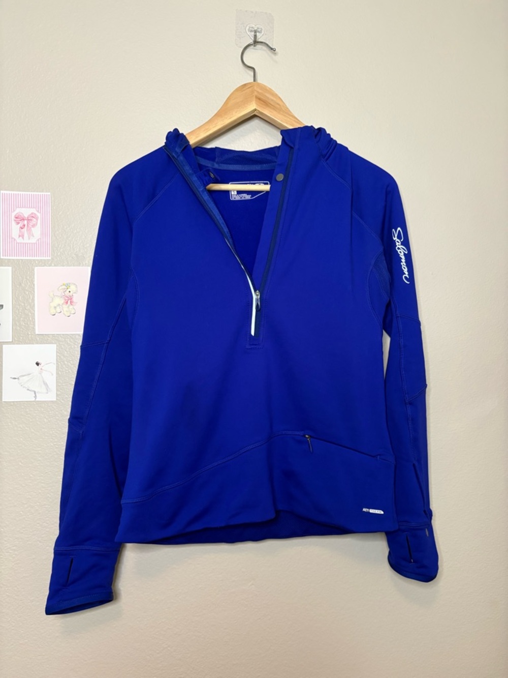Salomon royal blue acti-therm hoodie women’s small hiking gorpcore outdoors